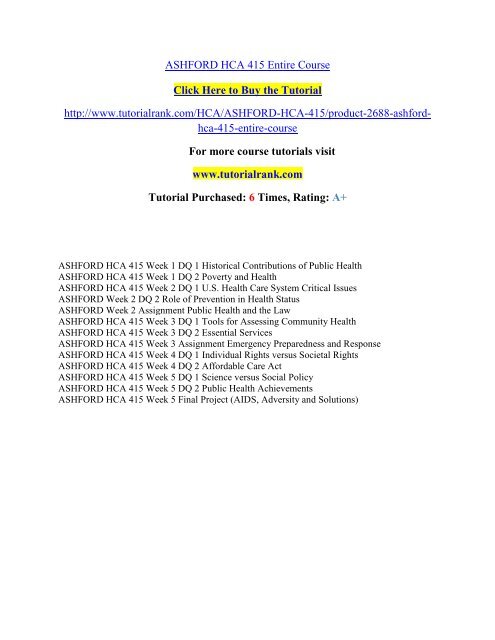 ASHFORD HCA 415 Entire Course/Tutorialrank