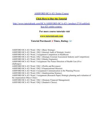 ASHFORD HCA 421 Entire Course/Tutorialrank