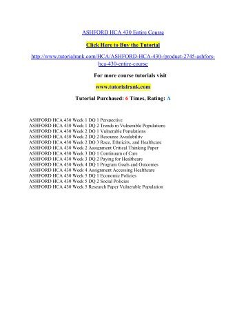 ASHFORD HCA 430 Entire Course/Tutorialrank