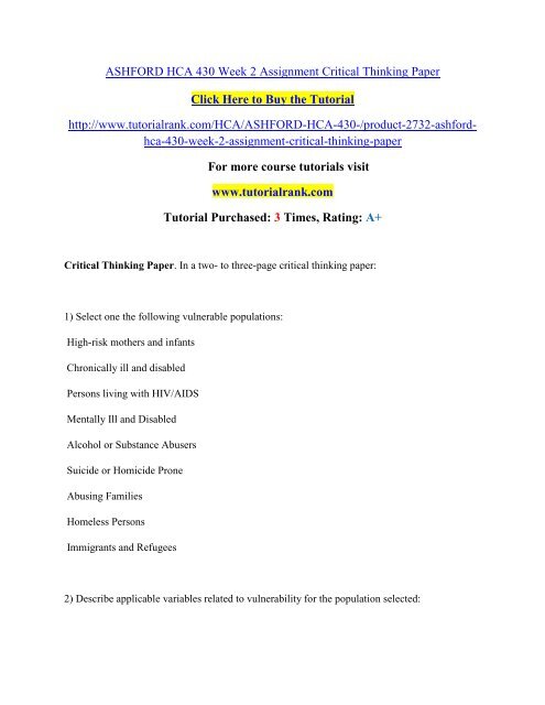 Assignment 2 critical thinking paper