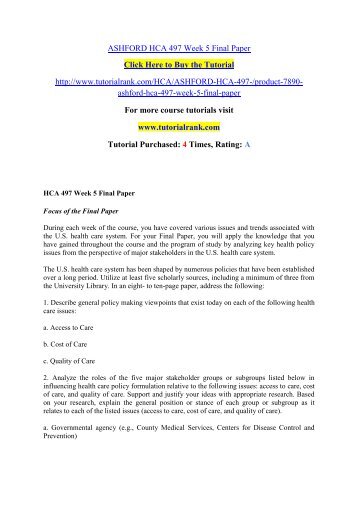 ASHFORD HCA 497 Week 5 Final Paper/Tutorialrank