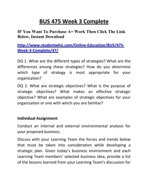 BUS 475 Week 3 Complete UOP Online Assignment Solution