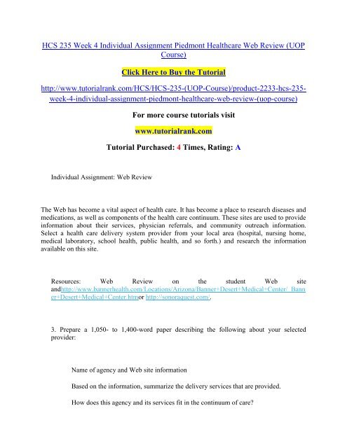 Hcs 235 Week 4 Individual Assignment Piedmont Healthcare Web