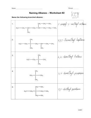 Worksheet Naming Alkanes