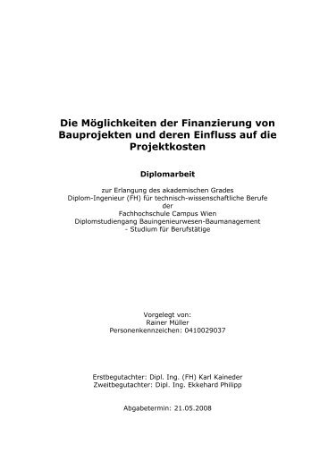 Die Möglichkeiten der Finanzierung von Bauprojekten und deren ...