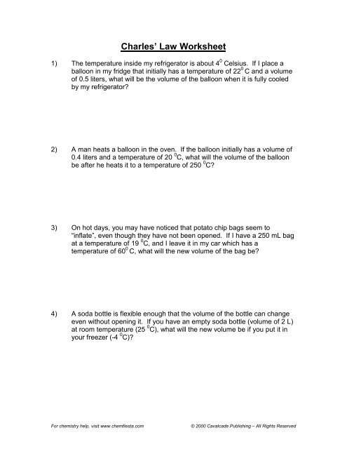 Charles' Law Worksheet