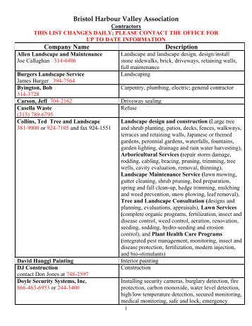 the current registered tree contractor list village of huntley
