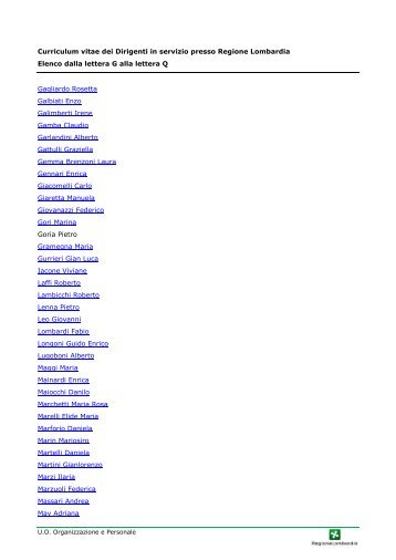 Curriculum vitae dei Dirigenti in servizio presso Regione ... - Salute