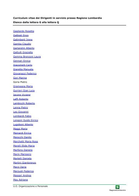 Curriculum vitae dei Dirigenti in servizio presso Regione ... - Salute