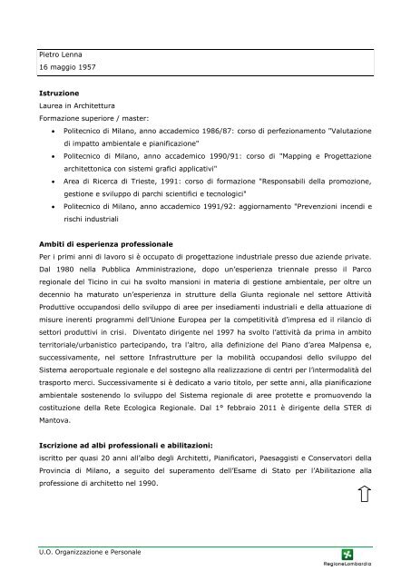 Curriculum vitae dei Dirigenti in servizio presso Regione ... - Salute