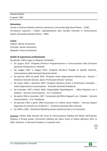 Curriculum vitae dei Dirigenti in servizio presso Regione ... - Salute