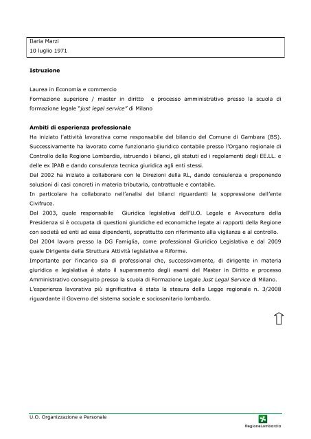 Curriculum vitae dei Dirigenti in servizio presso Regione ... - Salute