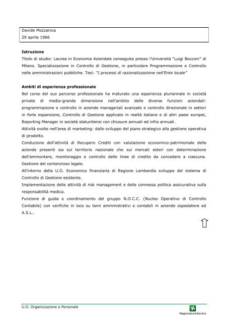 Curriculum vitae dei Dirigenti in servizio presso Regione ... - Salute