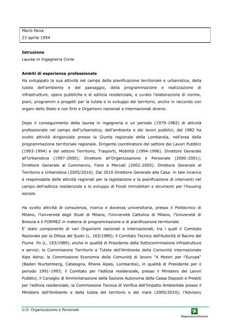 Curriculum vitae dei Dirigenti in servizio presso Regione ... - Salute