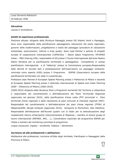 Curriculum vitae dei Dirigenti in servizio presso Regione ... - Salute