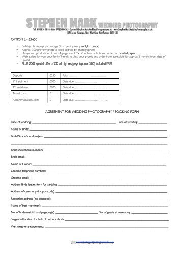 option 2 - Â£1650 agreement for wedding photography / booking form