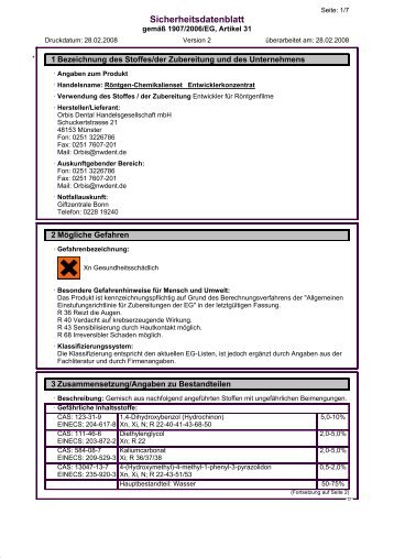 Sicherheitsdatenblatt - Orbis Dental