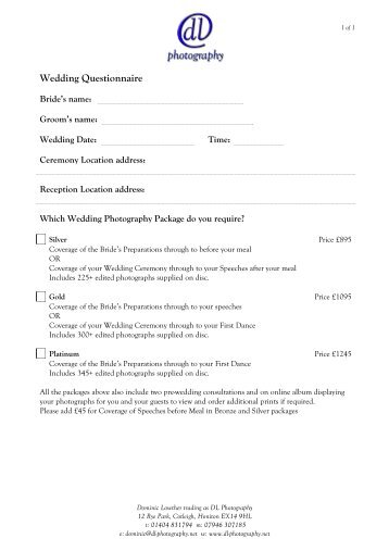 Wedding Questionnaire