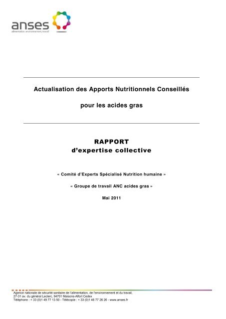 Actualisation des apports nutritionnels conseillés pour les acides gras