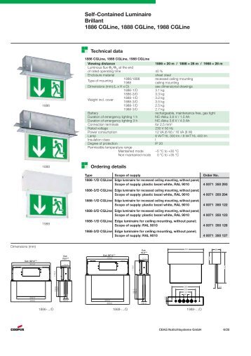 Self-Contained Luminaire Brillant 1886 CGLine, 1888 CGLine, 1988 ...