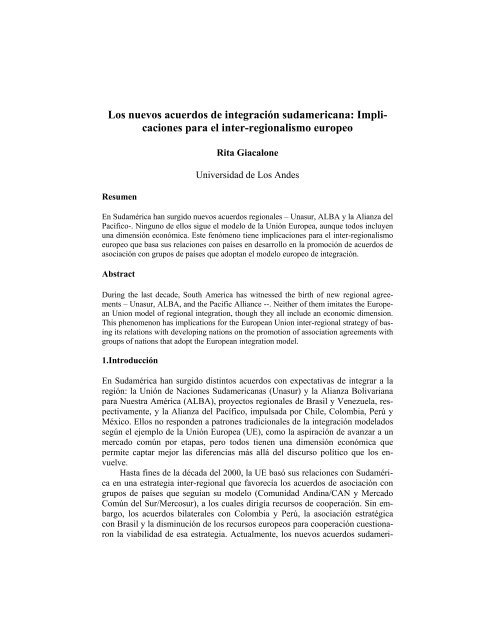 Integración Regional y Relaciones Unión Europea-América Latina