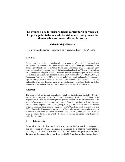 Integración Regional y Relaciones Unión Europea-América Latina