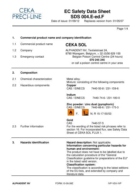 EC Safety Data Sheet SDS 004.E-ed.F