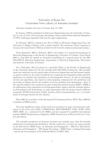 University of Roma Tre Curriculum Vitae (short) of Antonino Laudani