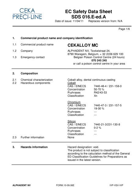 EC Safety Data Sheet SDS 016.E-ed.A