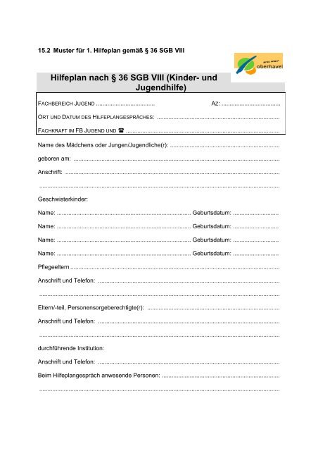 Hilfeplan nach Ã‚Â§ 36 SGB VIII (Kinder- und Jugendhilfe)