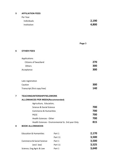 UNIVERSITY OF SWAZILAND TUITION FEES - FULL TIME