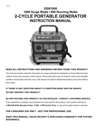 2-CYCLE PORTABLE GENERATOR - Buffalo Tools