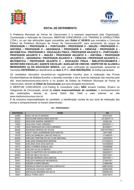 Edital de Deferimento de Inscrições - Meritum Concursos