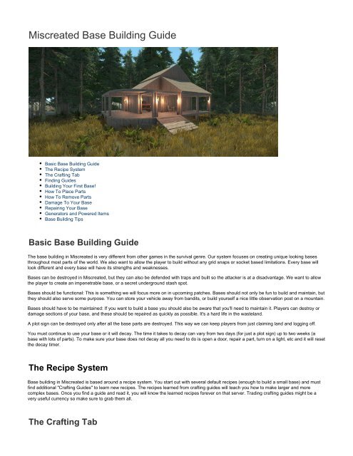 Miscreated Base Building Guide