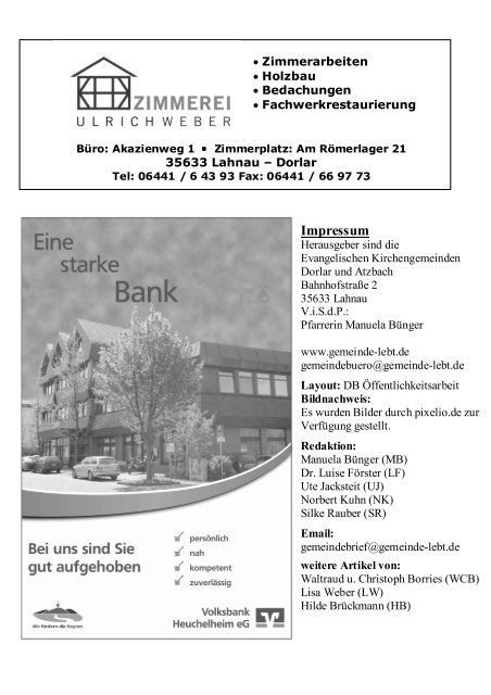 Download Ausgabe 7 - Evangelische Kirchengemeinden Dorlar und ...