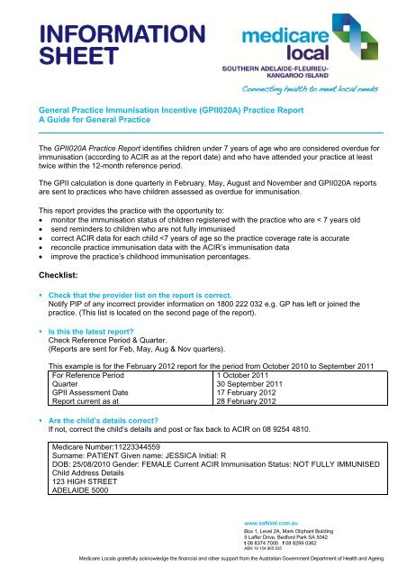 General Practice Immunisation Incentive (GPII020A) Practice Report ...