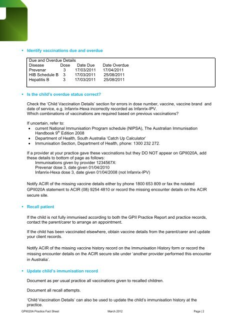 General Practice Immunisation Incentive (GPII020A) Practice Report ...