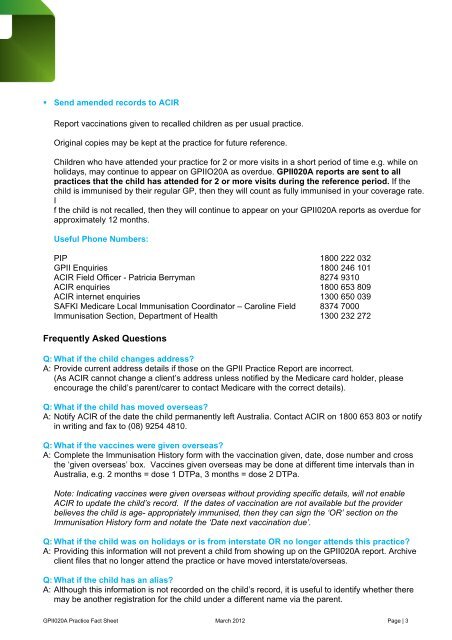 General Practice Immunisation Incentive (GPII020A) Practice Report ...