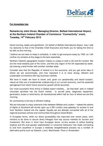 Remarks by John Doran, Managing Director, Belfast International ...