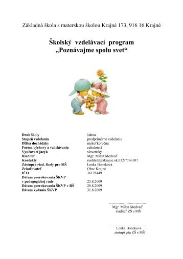 Å kolskÃ½ vzdelÃ¡vacÃ­ program âPoznÃ¡vajme spolu svetâ - zskrajne.sk