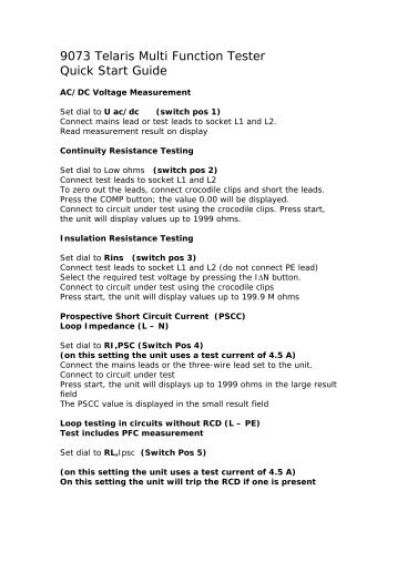 9073 Telaris Multi Function Tester Quick Start Guide
