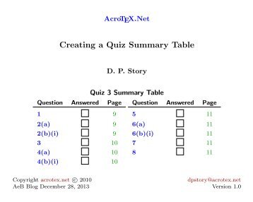 Creating a Quiz Summary Table - AcroTeX