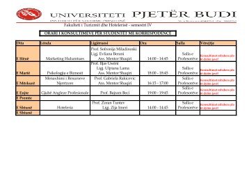 Fakulteti i Turizmit dhe Hotelerisë - semestri IV Prof Zoran Tuntev Salla e