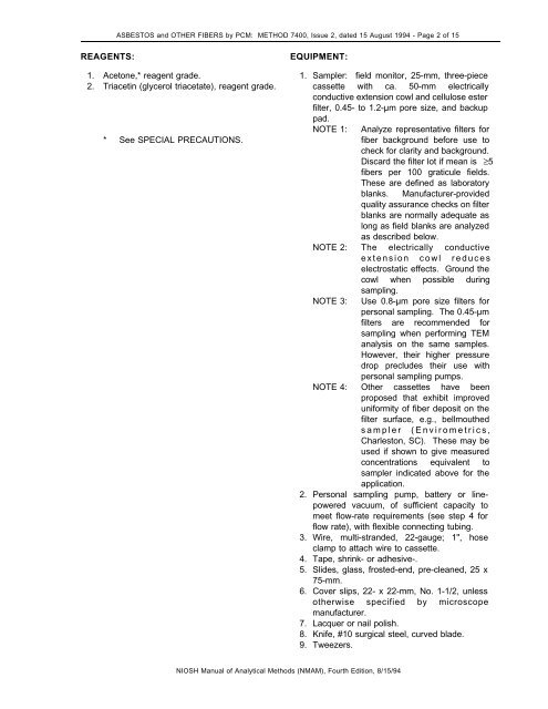 NIOSH Method 7400 : Asbestos and Other Fibers by PCM