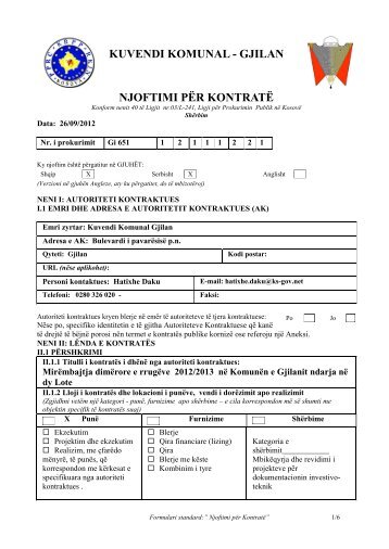 KUVENDI KOMUNAL - GJILAN NJOFTIMI PÃR KONTRATÃ - Preportr