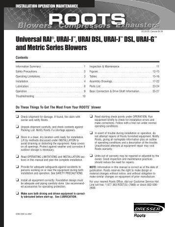 Universal RAI  URAI-J  URAI DSL URAI-J DSL URAI-G and Metric Series Blowers