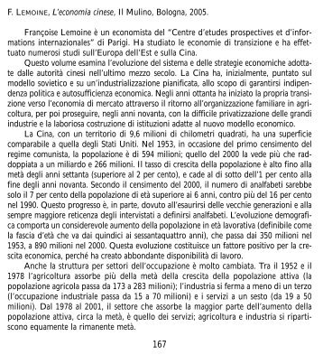 F. LEMOINE, L'economia cinese, Il Mulino, Bologna, 2005 ...