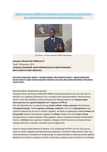 Ishyaka Isangano-ARRDC riraduhamagarira gukomanyiriza ...