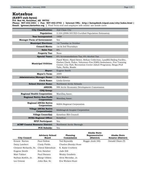 Alaska Community Directory 2008 - Alaska Department of ...