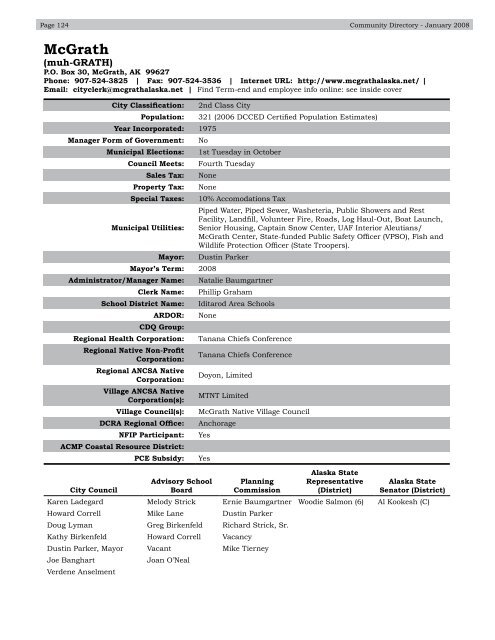 Alaska Community Directory 2008 - Alaska Department of ...